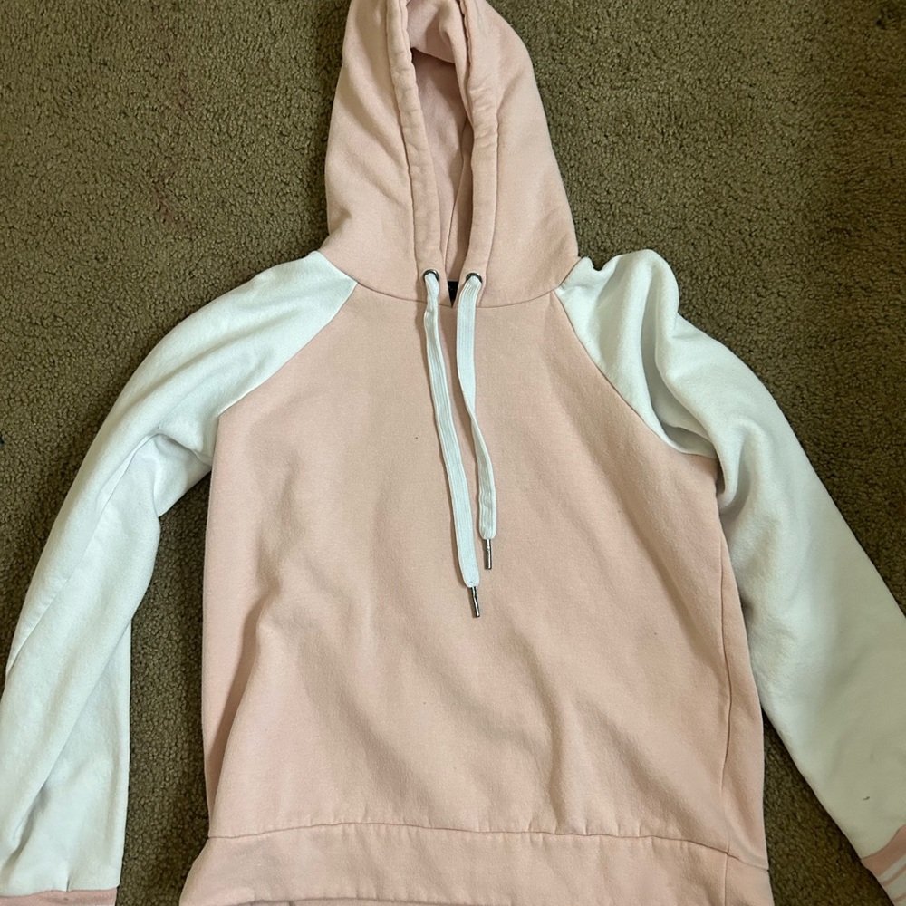 pink and white hoodie